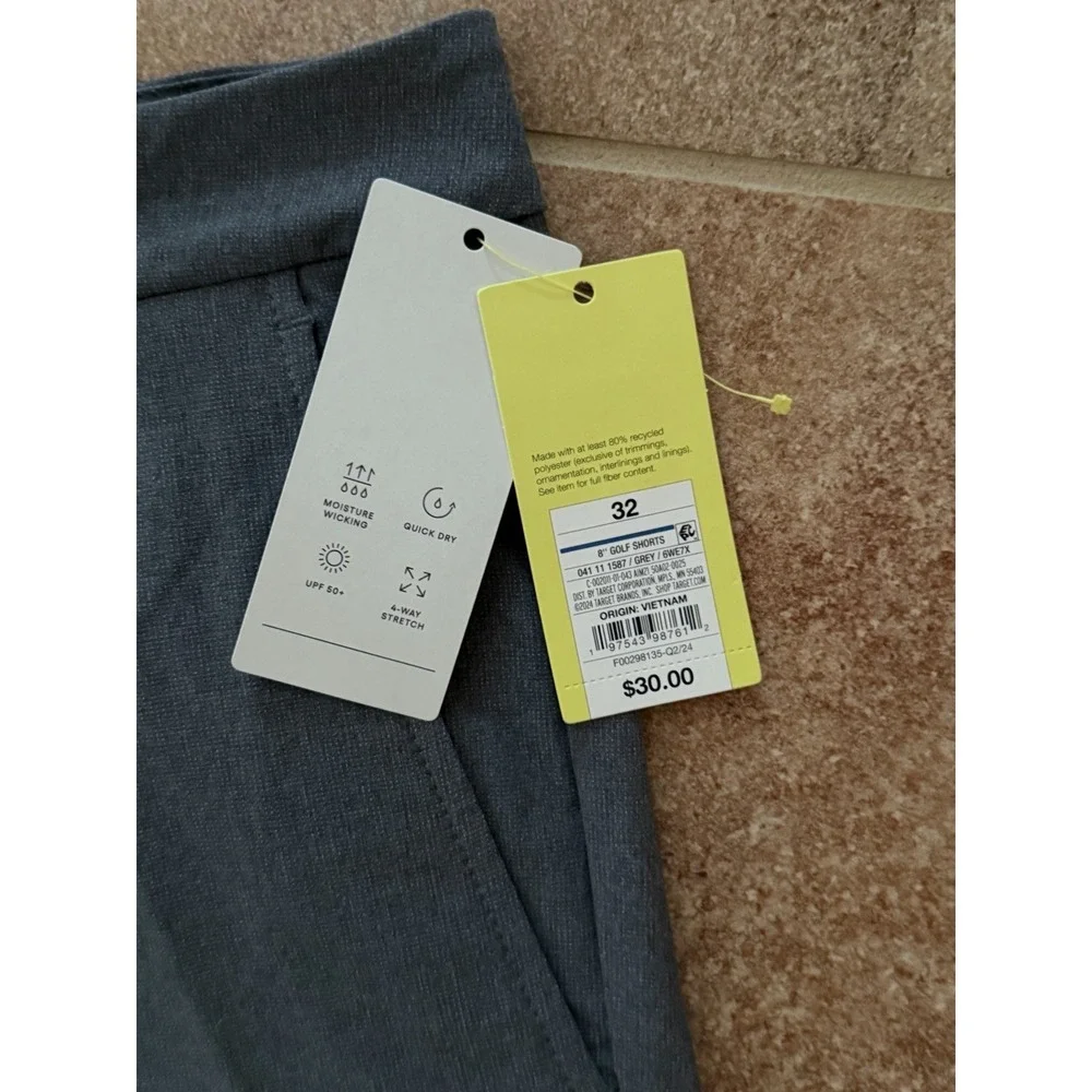 All in Motion Men's Gray Golf Cargo Shorts UPF 50+ Inseam 8